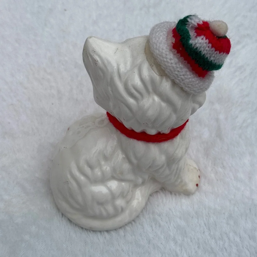 Vintage Ceramic Kitten‎ Figurine Christmas Decor Hat Scarf Holiday Cute